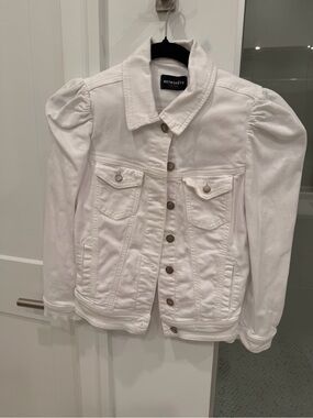 Retrofête Ada White Puff Sleeve Denim Jacket Designer Jacket Size Small